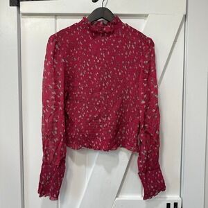 Rag & Bone Womens Shirt Size M Kayden Pink Floral Blouse Smocked Mock Neck NEW